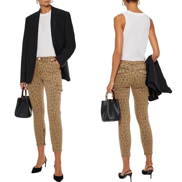 FRAME Cheetah Cargo Skinny Jeans Stretch Mid-Rise Cropped Size 28 NWT - Picture 2 of 10